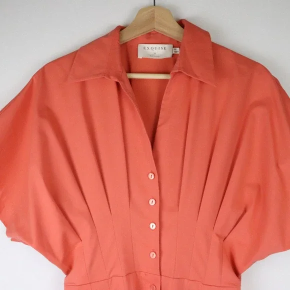 Anthropologie Exquise The Tobie Pleated Jumpsuit Bright Poppy Peach Small Petite - Picture 6 of 10